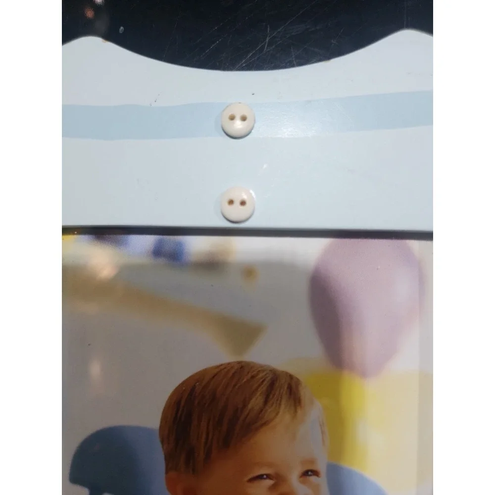 Hallmark~Baby Boy Outfit~Wooden Frame~Holds 3 1/2